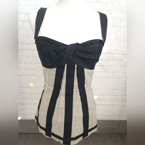 Vintage Dolce & Gabbana Linen Bustier Corset w/ Grosgrain Ribbon Trim | Size 38